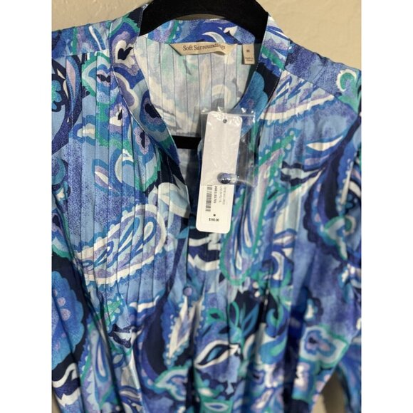 Soft  surroundings dress medium blue floral long sleeve Ruffle New $1160 - Picture 5 of 6